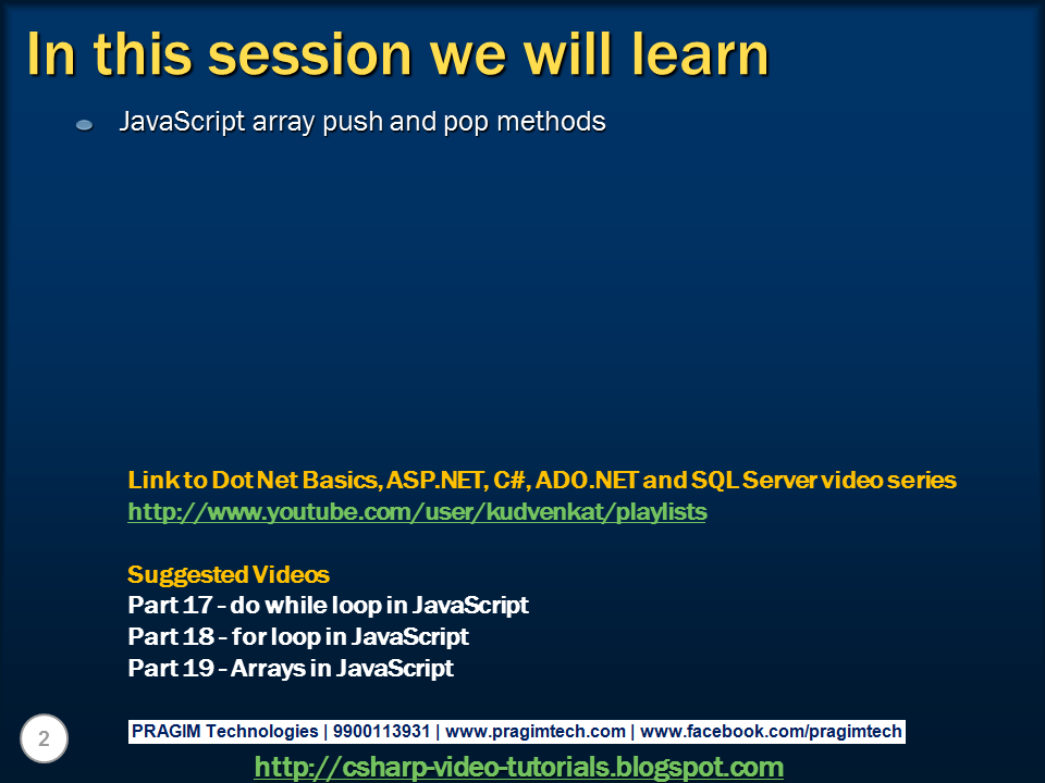 Sql Server Net And C Video Tutorial Javascript Array Push And Pop | My ...