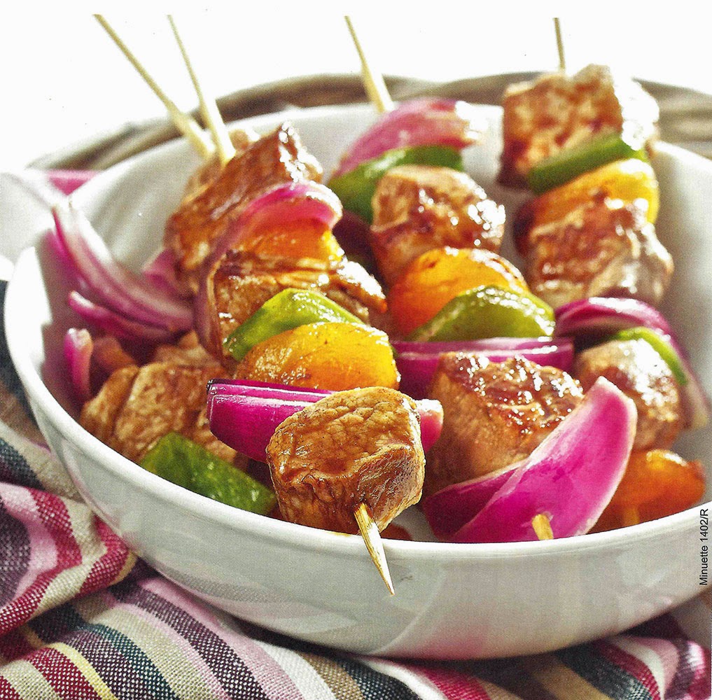 Classic Pork Kebabs: Traditional pork, bell pepper and red onion kebabs, marinated in an Asian-style sauce before being cooked over hot coals on a barbecue (grill).