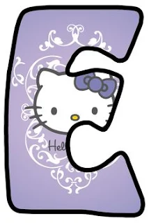 Abecedario Lila con Cara de Hello Kitty. Lilac Alphabet with Hello Kitty Face.