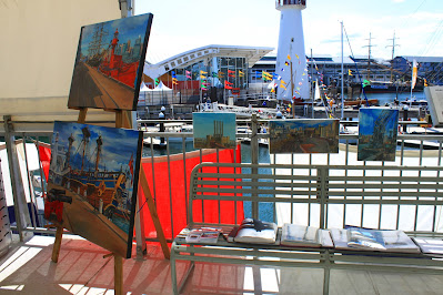 exhibition of oil paintings of tall ships and Pyrmont  by artist Jane Bennett at 2012 Classic and Wooden Boat Festival at Australian National Maritime Museum