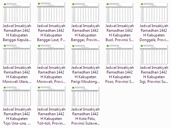 Kumpulan Jadwal Imsakiyah Ramadhan 1442 H Seluruh Kabupaten/Kota di Provinsi Sulawesi Tengah