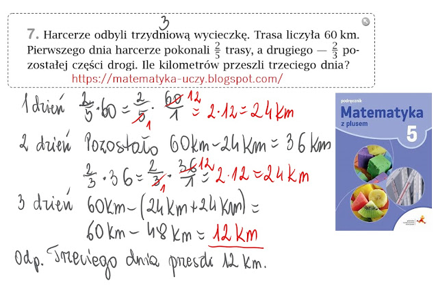 Zad. 6, 7 i 8  str. 92 "Matematyka z plusem 5" Obliczanie ułamka z danej liczby - ZADANIA Z TREŚCIĄ