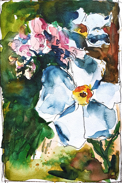 Blue flowers  sketch with watercolors by Mikko Tyllinen