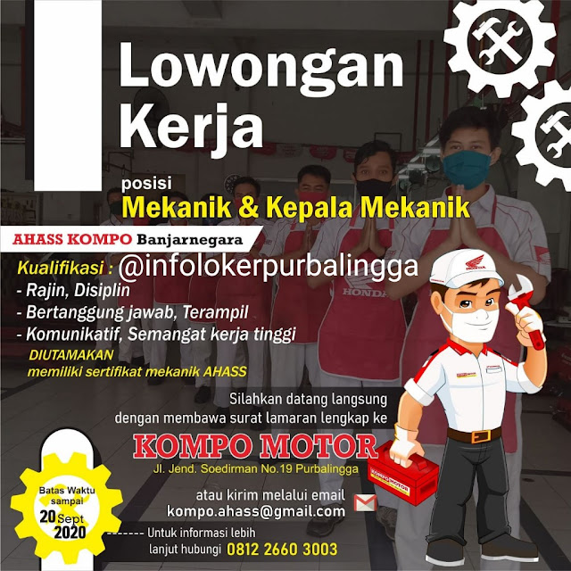Lowongan Kerja Kompo Motor Purbalingga Ahass Kompo