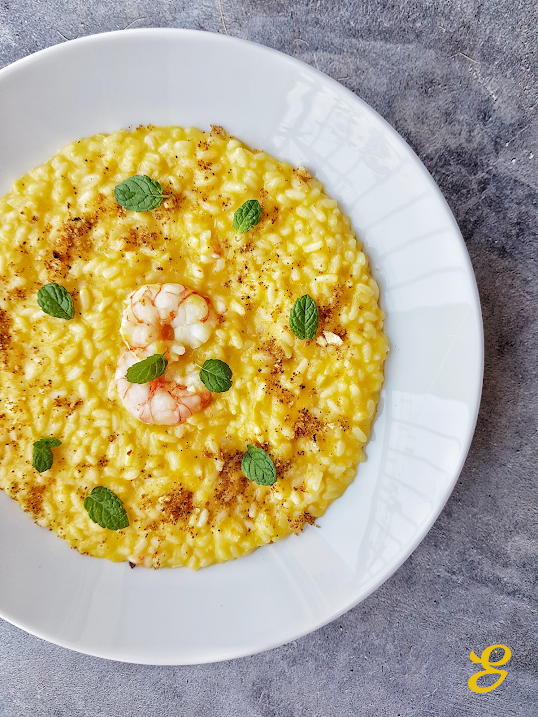 Gialla tra i fornelli Risotto alla zucca e gambero rosso con menta e