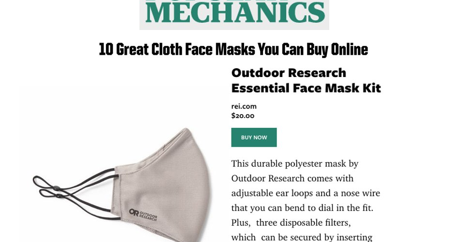 Outdoor Research Popular Mechanics Features OR Face Mask