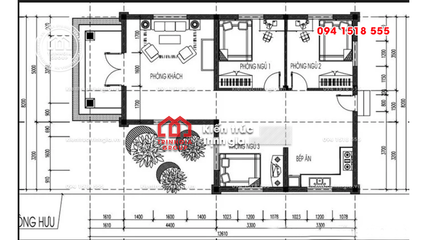 Mẫu nhà cấp 4 mái thái chữ L đẹp hiện đại đầy đủ công năng - Mã số BT1010 - Ảnh 2