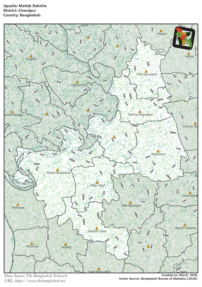 Matlab Dakshin Upazila Elevation Map Chandpur District Bangladesh