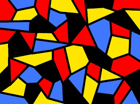 Mosaik mit Rot, Gelb, Blau und Schwarz