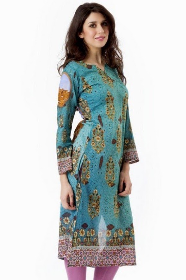 Latest Kurti Collection 2014 for Eid | Long Kurti with Jeans for Eid ...