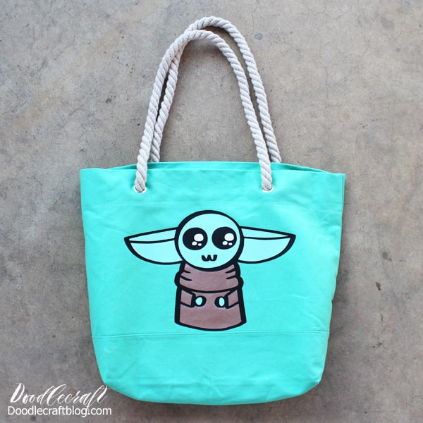 Baby Yoda The Child from Star Wars the Mandalorian Layered Cricut Iron-On Vinyl Tote Bag DIY with Baby Yoda by Doodlecraft Template Download Coloring Book page, black and white outline, svg file, free download image inspired by Disney's Star Wars Mandalorian