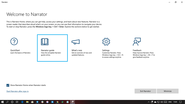 Narrateur dans Windows 10