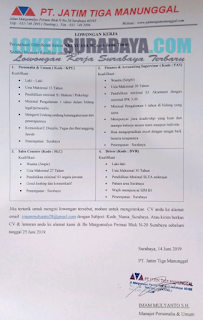 Info Lowongan Kerja di PT. Jatim Tiga Manunggal Surabaya Juni 2019