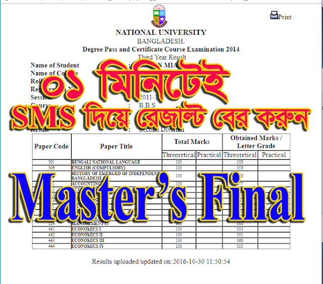 Master's Final Year Result 'SMS' Method National University Masters