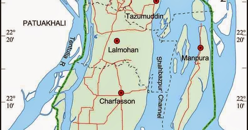 Bhola Zila Map, Barisal Division, Bangladesh