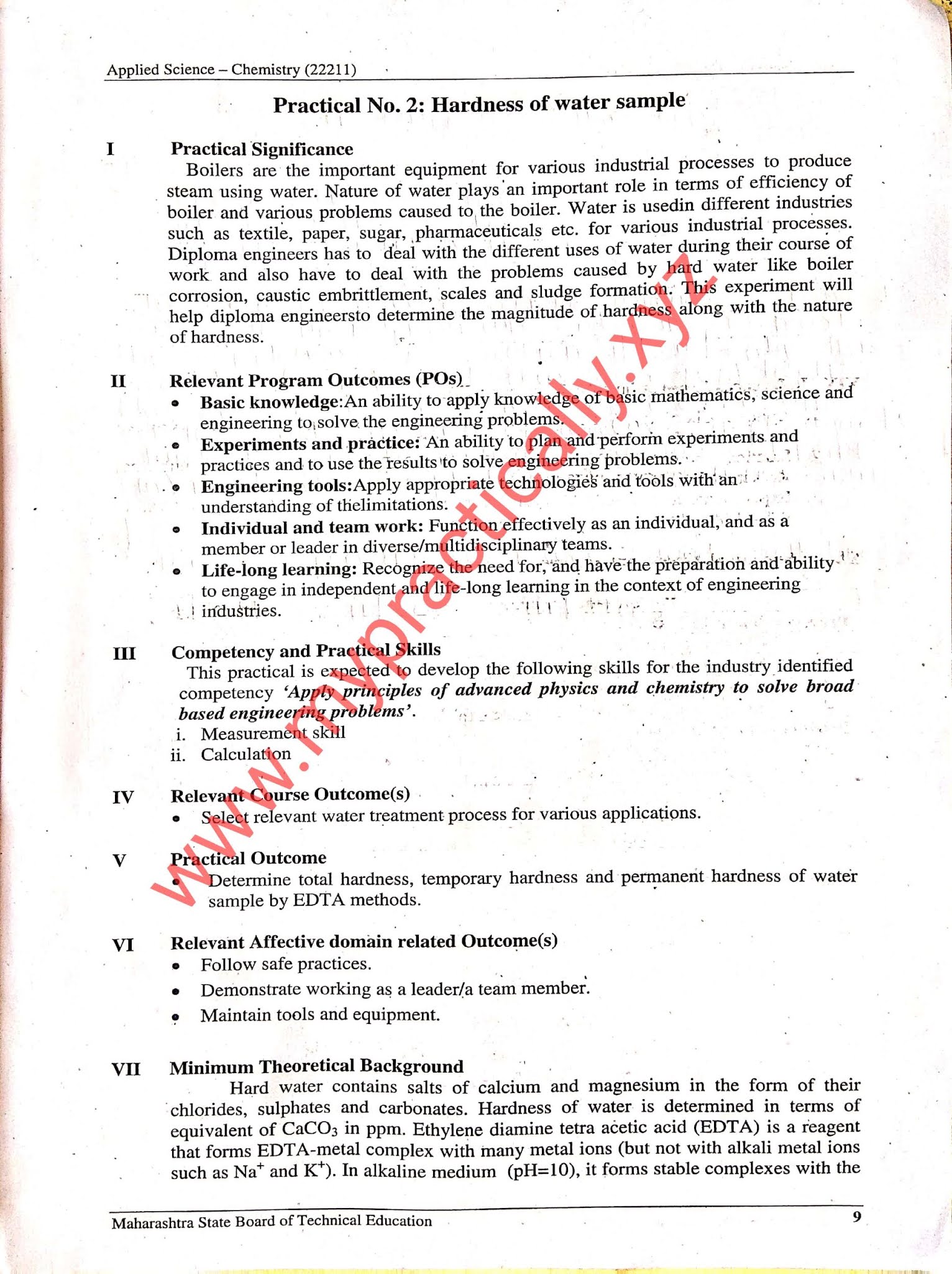 Hardness of water practical answers Applied Chemistry Msbte Manual Answers