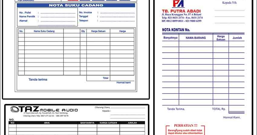 Jasa Cetak Nota, Cetak Faktur, Cetak Kwitansi, Cetak Surat