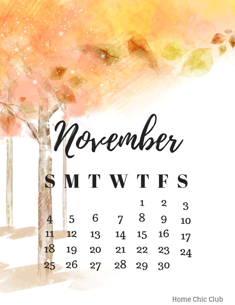 November 2018 Calendar and Planner Printables | Home Chic Club ...