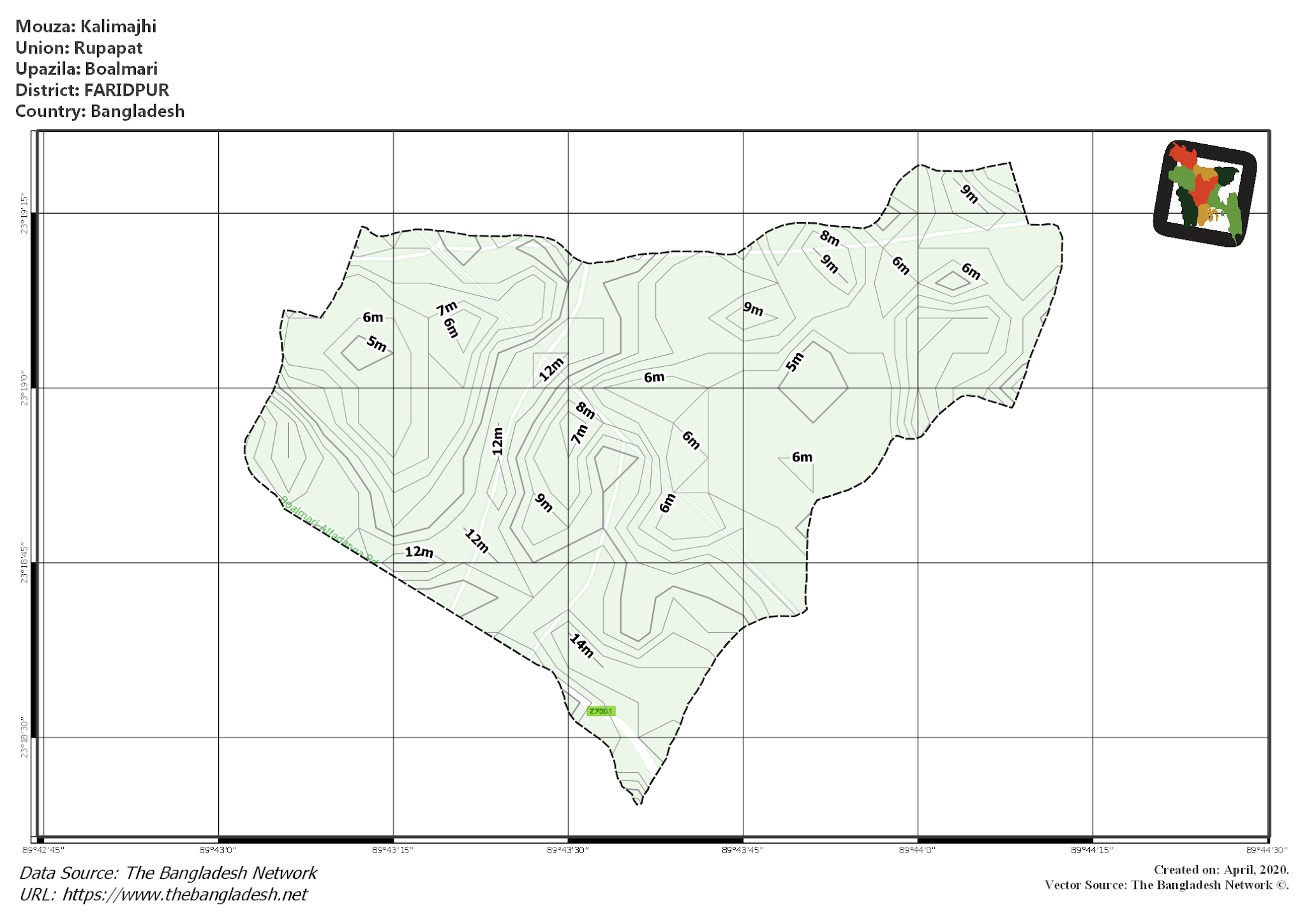 Map of Kalimajhi Mouza of Boalmari Upazila, FARIDPUR, Bangladesh.