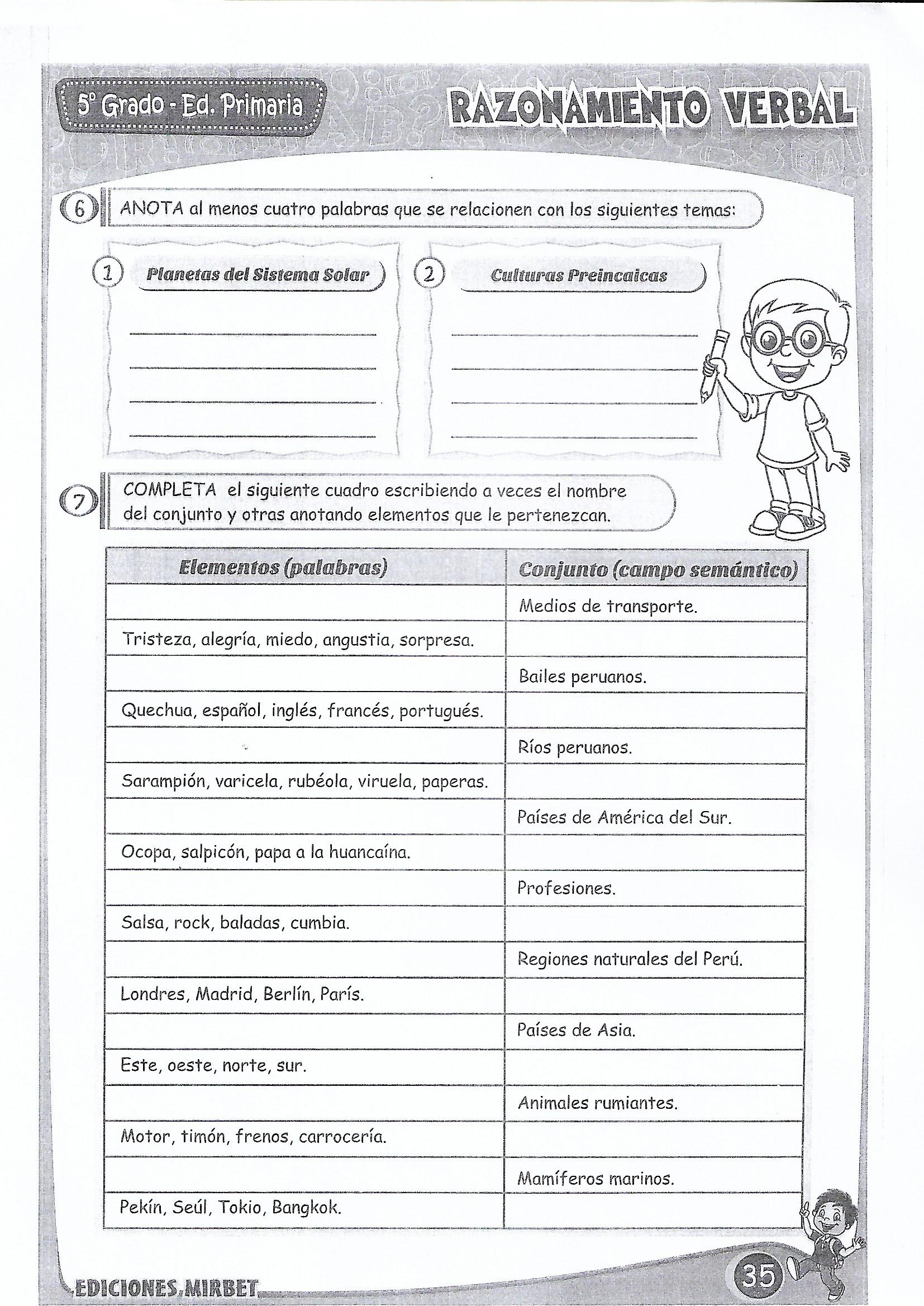 5to primaria RAZONAMIENTO VERBAL