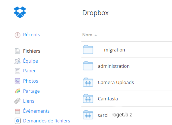 Dropbox fichier récent (dropbox web) 