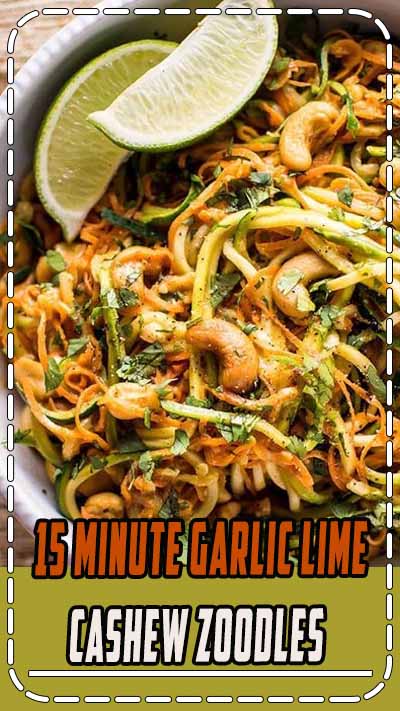 These 15 minute garlic lime cashew zoodles are a super easy and healthy vegan meal option. This is a snap to make, and the sauce is addictive!