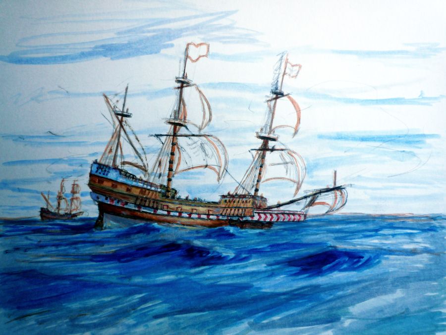 Boceto al oleo del Galeón San Martin