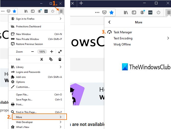 accedi al menu Firefox e usa l'opzione Task Manager