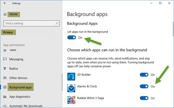 Interrompi l'esecuzione in background delle app di Windows 10