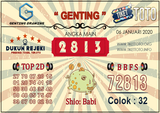 Prediksi Togel GENTING DRAWING TIKETTOTO 06 JANUARI 2020