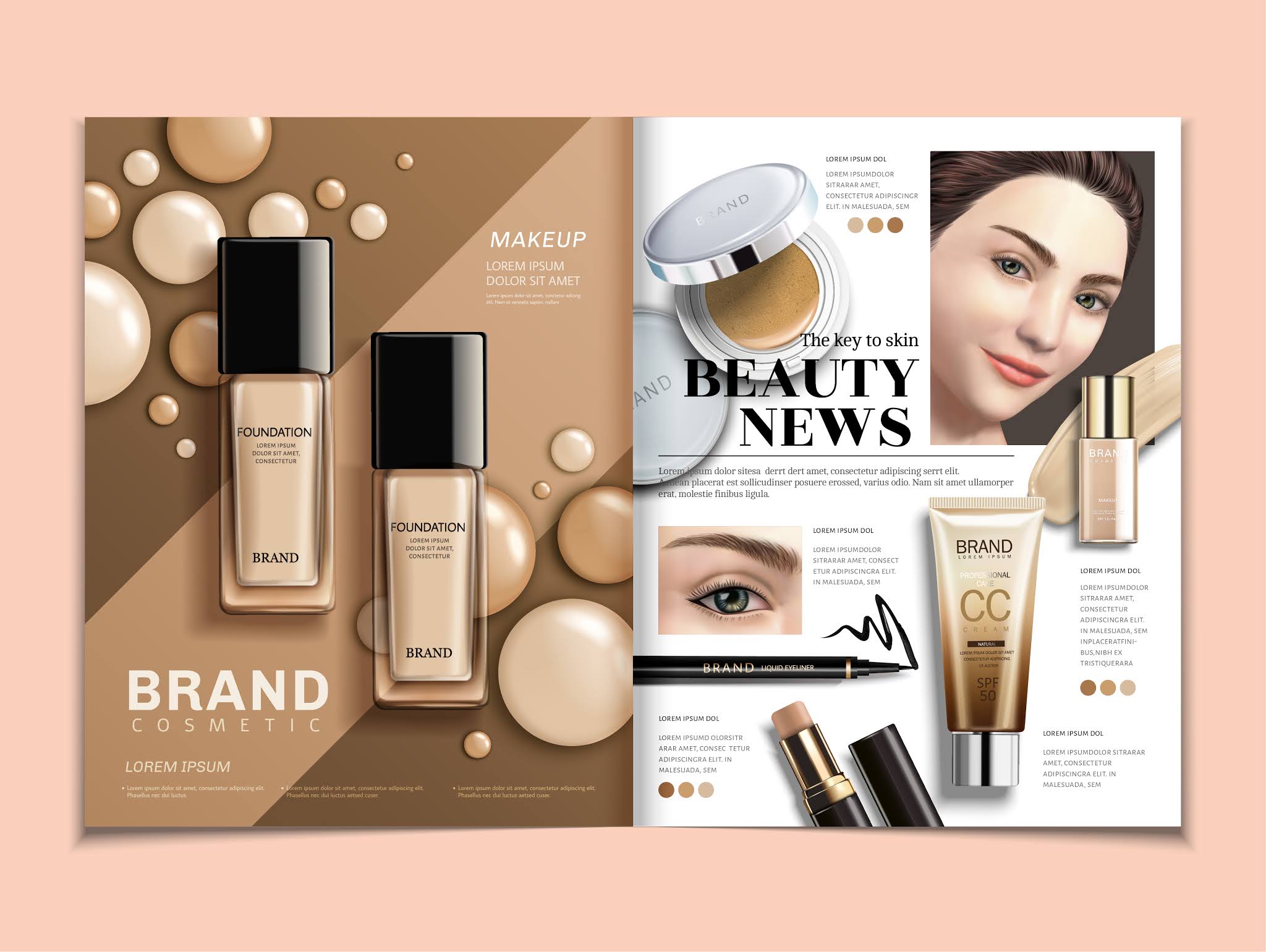 Download the design of a magazine for beauty products in vector format, and you can also convert it into a Photoshop file