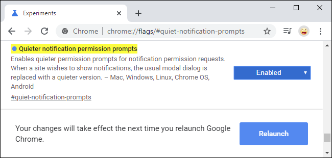علامة طلب الإخطار الأكثر هدوءًا في Google Chrome 80