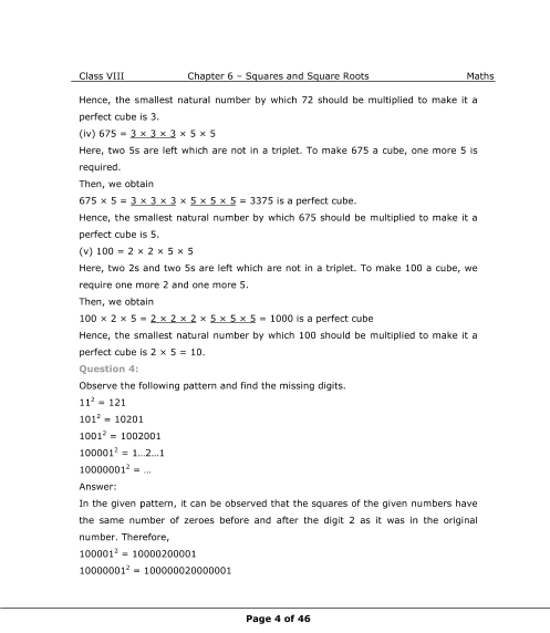 NCERT Solutions for Class 8 Maths Chapter 6 Squares and Square Roots