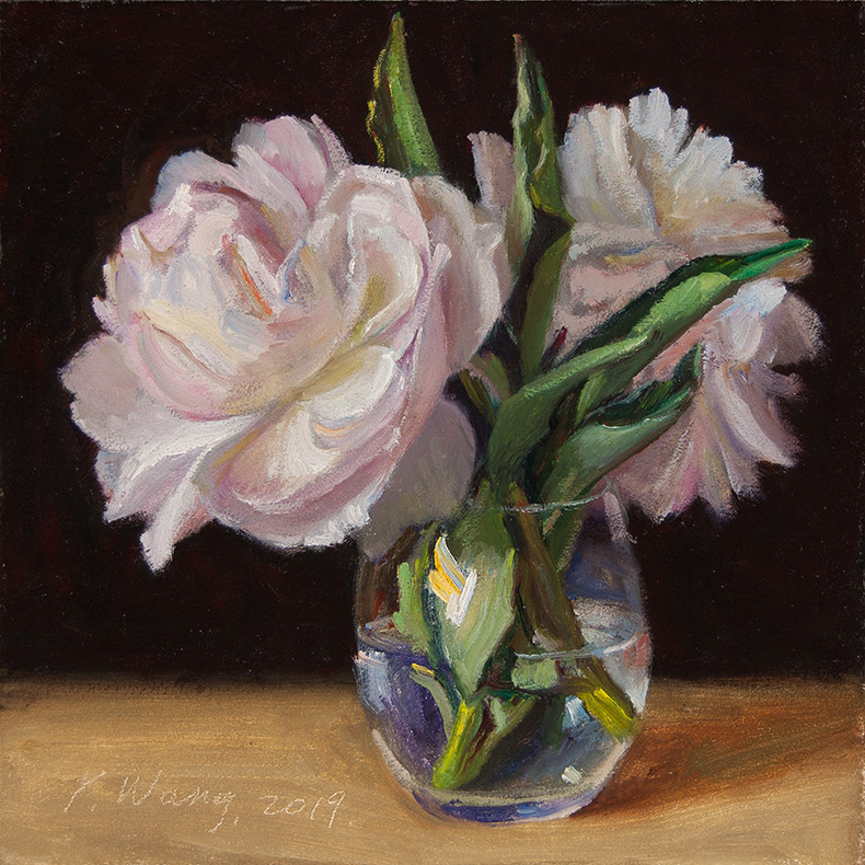 Wang Fine Art Peony Flower Original Oil Painting Still Life Flora