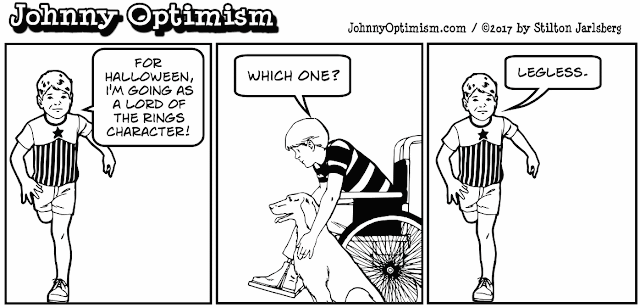 johnny optimism, medical, humor, sick, jokes, boy, wheelchair, doctors, hospital, stilton jarlsberg, LOTR, amputee, legolas, legless, halloween