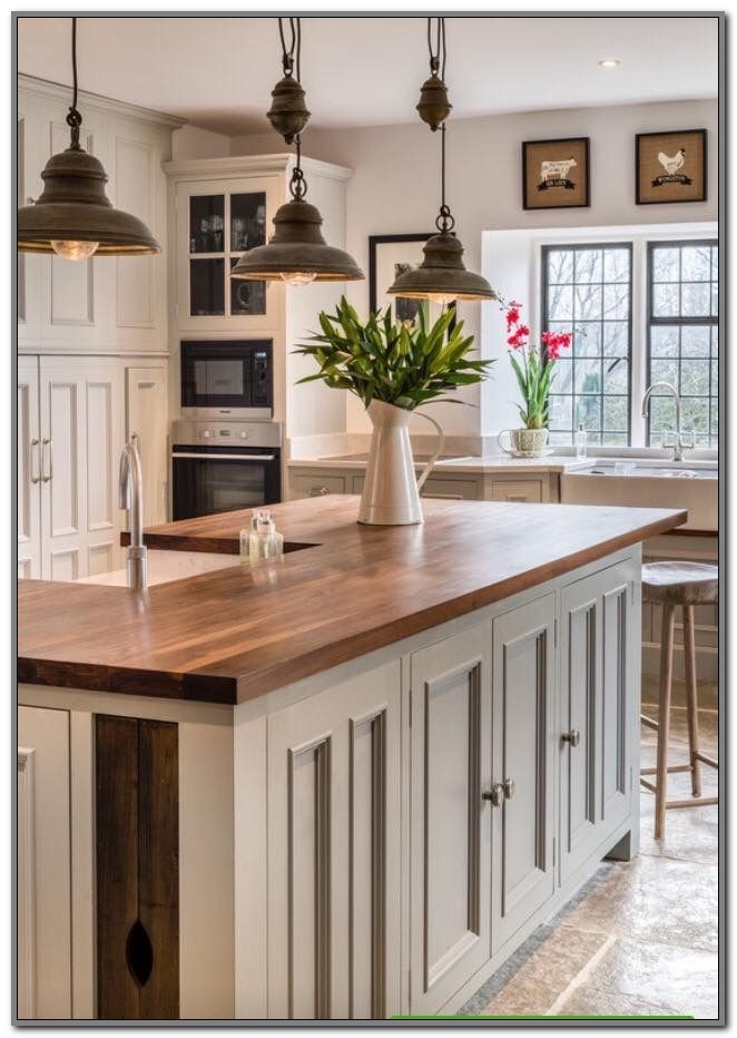 Antique White Kitchen Cabinets With Butcher Block Countertops