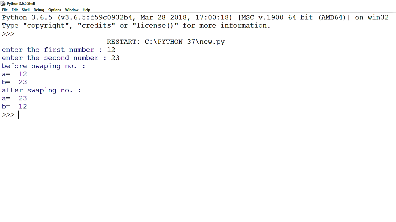 swap the two numbers program in python