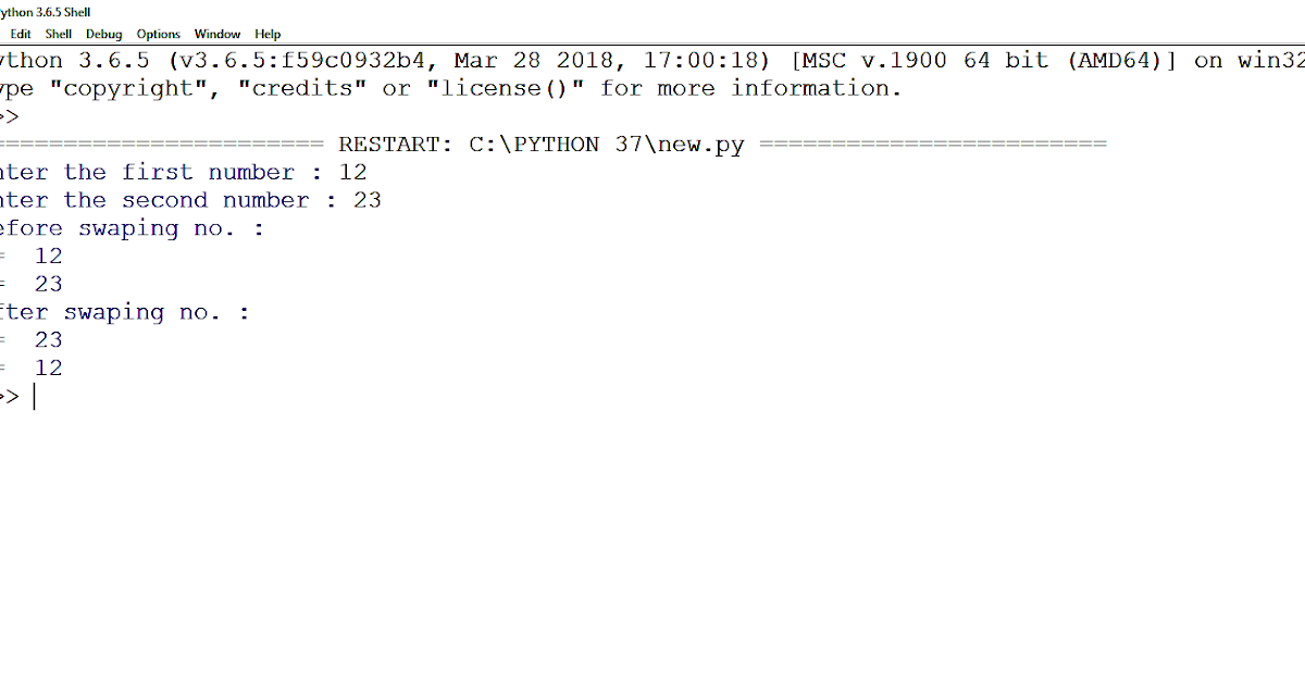 swap the two numbers program in python