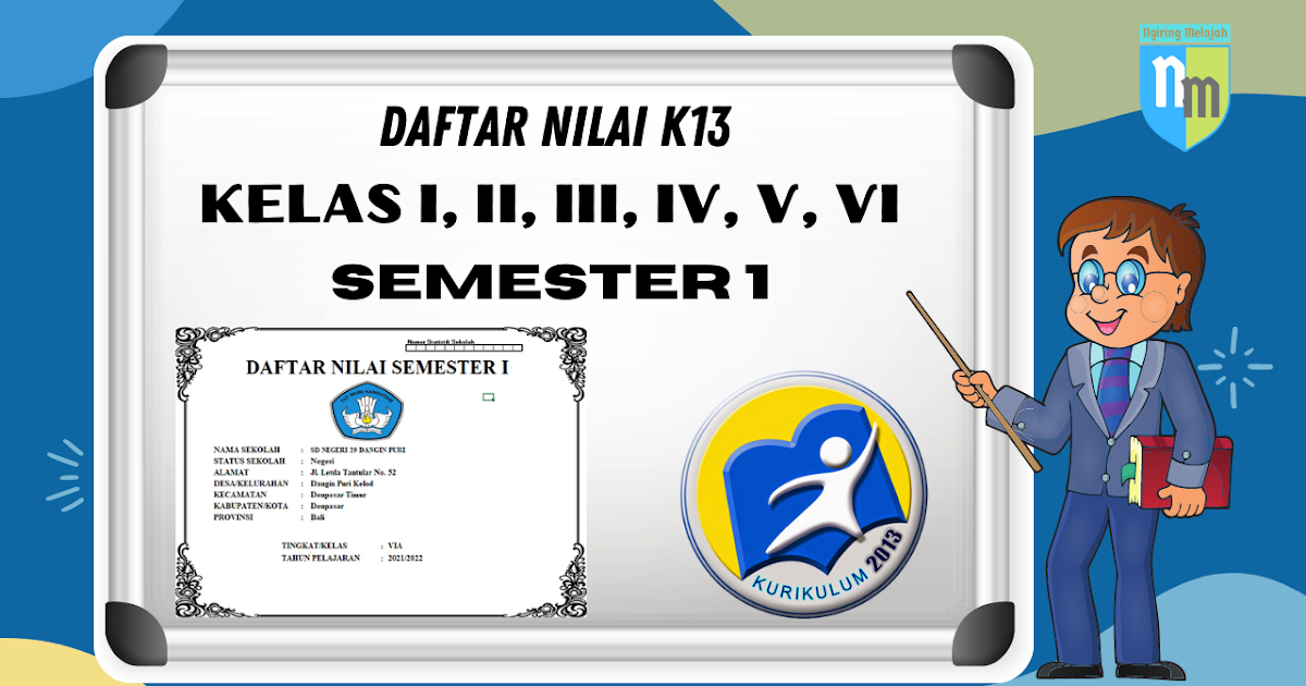 Daftar Nilai Semester 1 Kurikulum 2013 Kelas I, II, III