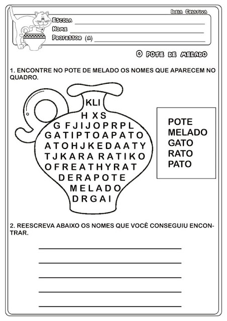 Caderno de Atividades O Pote de Melado da Obra de Eliardo e Mary França.