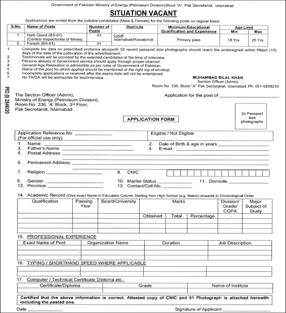 Ministry of Energy Petroleum Division Jobs 2020