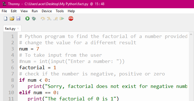 Python program to find the factorial of a number. - b2apython