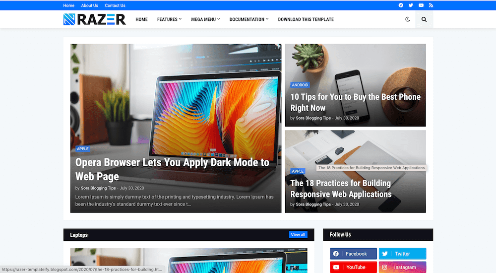 Razer v1.0 - Responsive Magazine Blogger Template