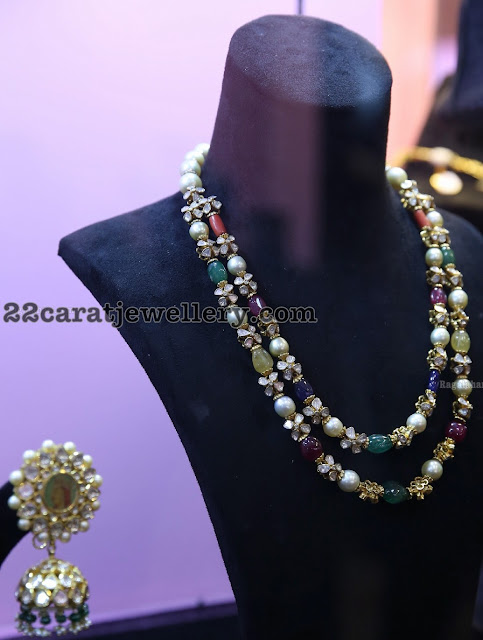 Multi Beads and Diamonds Set with Kundan jhumkas Multi Beads and Diamonds Set with Kundan jhumkas
