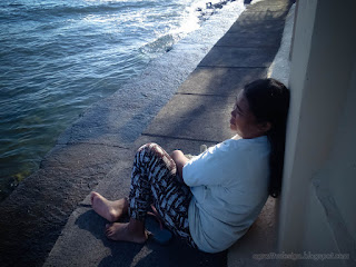 Woman Relaxing On The Beach Enjoy Sea Water Waves In The Fresh Morning North Bali Indonesia