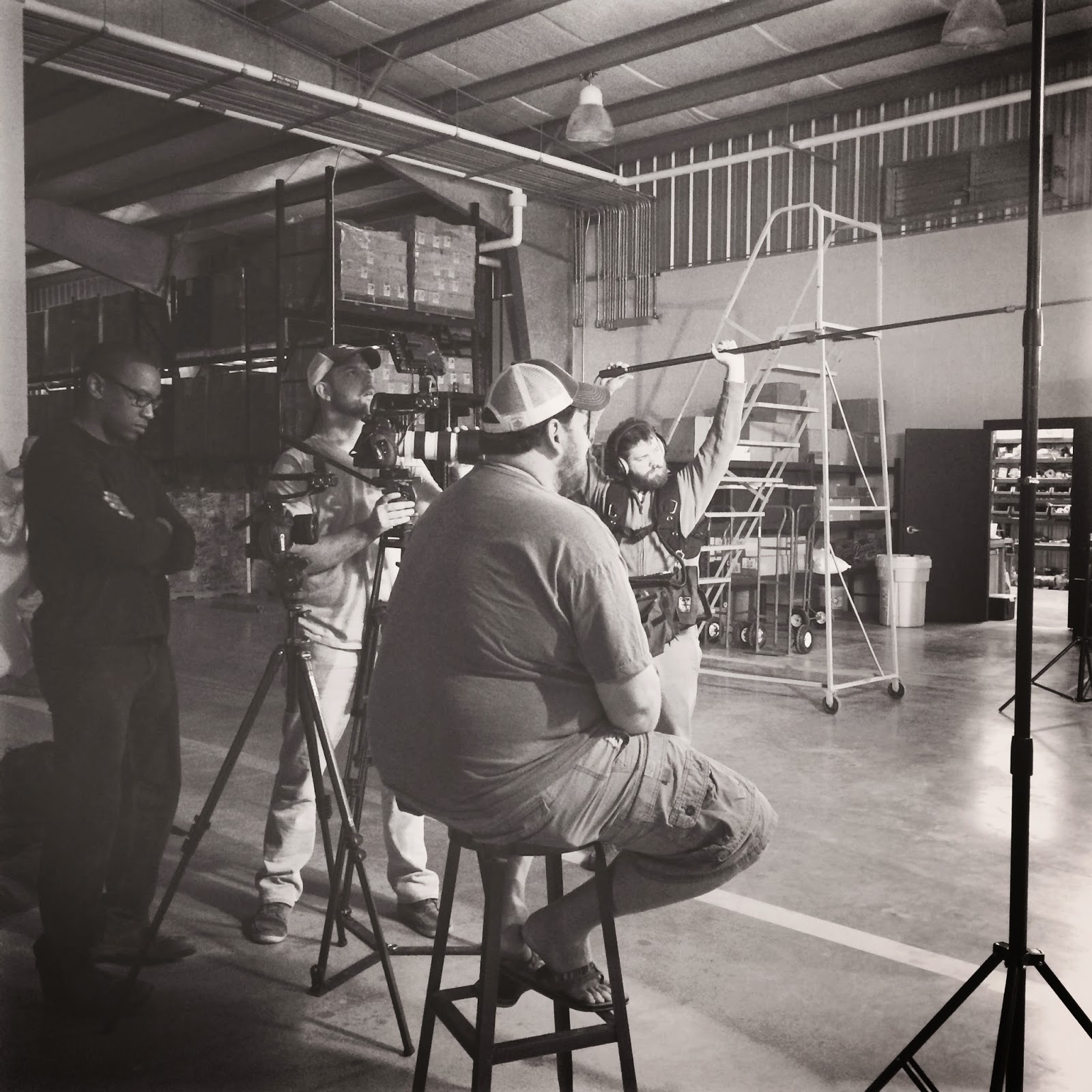 Dan Jones, Fred Mince, Jay Ducote, and Jordan Lewis getting footage at the Bayou Rum distillery