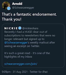 Tweet from Arnold Schwarzenegger to Nickie