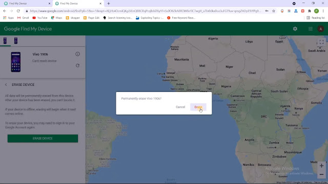 Now click on erase to reset your vivo phone how to wipe vivo phone without password