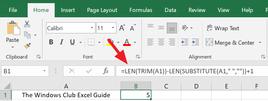 Подсчет слов в Excel с пробелами