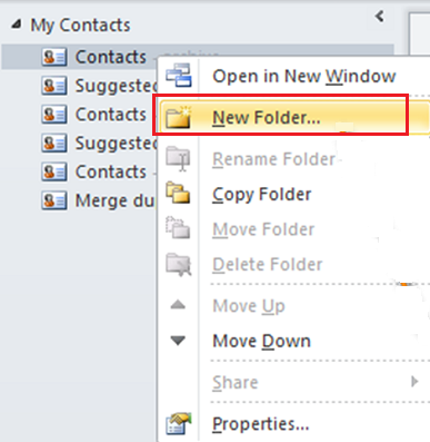 create new contacts folder